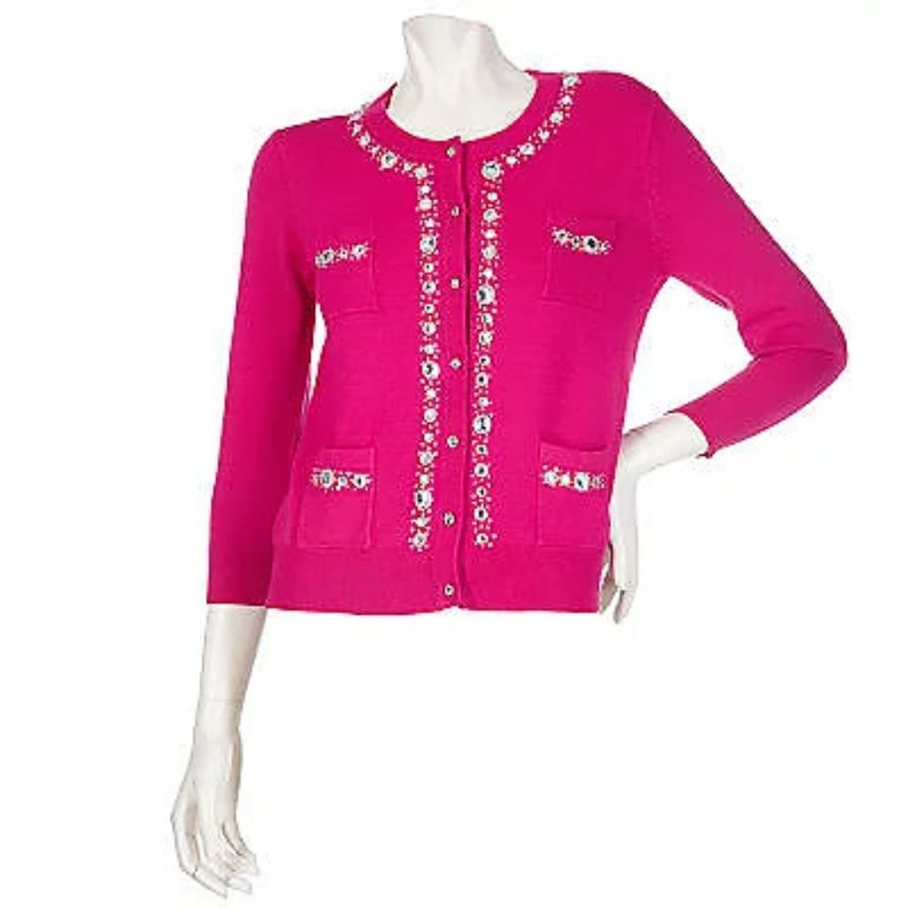 Ava Rose Pink Crystal Embellished Cardigan.  XS